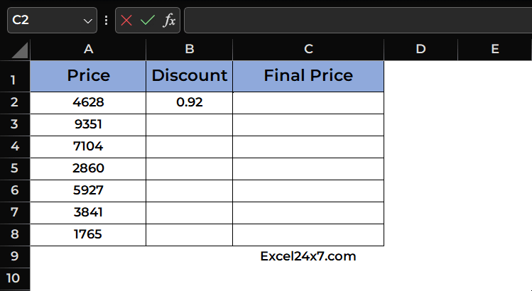 Calculating the Final Price using the formula Calculating the Final Price using the formula