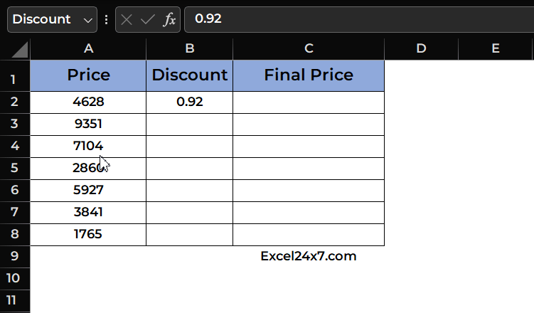 Naming the cell range values. Naming the cell range values.